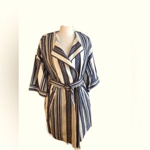 Anthropologie Elevenses XS Blue White Stripe lined Jacket Dress with belt. NWT.